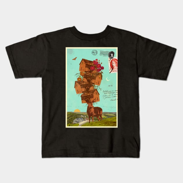 DEER POSTCARD Kids T-Shirt by Showdeer